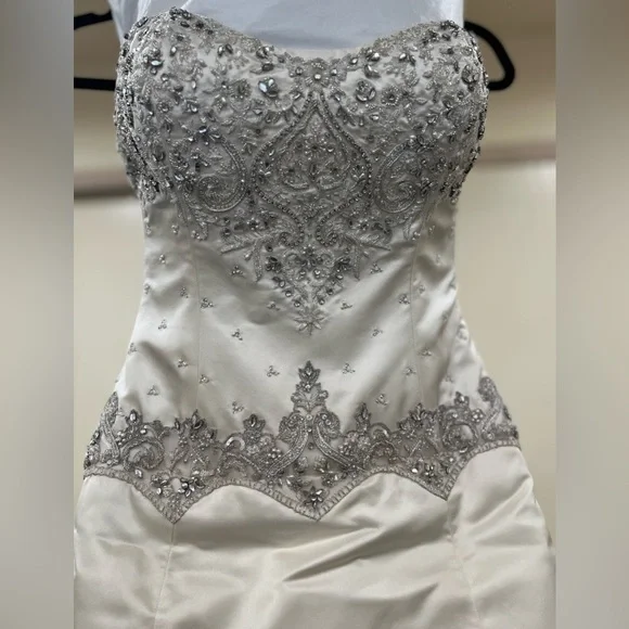 Platinum Priscilla of Boston Elegant Ivory Crystal Embellished Wedding Dress - Picture 9 of 15